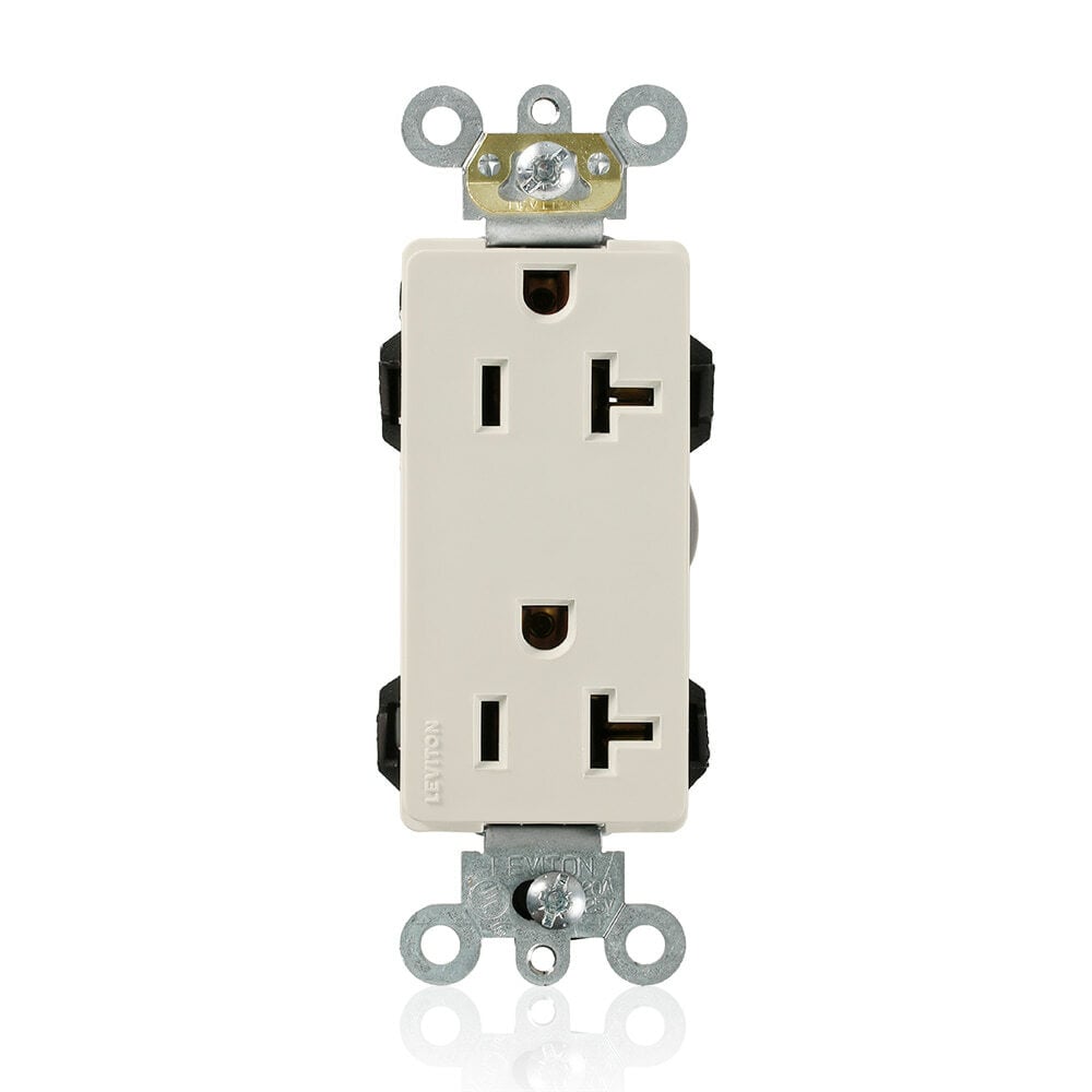 M1636-T Decora Plus Lev-Lok 1-Phase Duplex Heavy Duty Straight Blade Receptacle, 125 V AC, 20 A, 2 Poles, 3 Wires, Light Almond