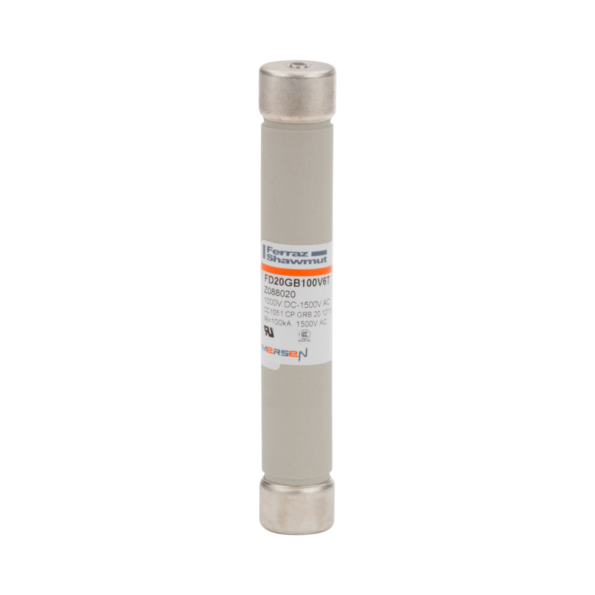 Z088020 Protistor gRB High Speed DC Fuse With Striker Indicator, 6 A, 1 kV DC, 100 kA Interrupt, Class: gR, Cylindrical Body