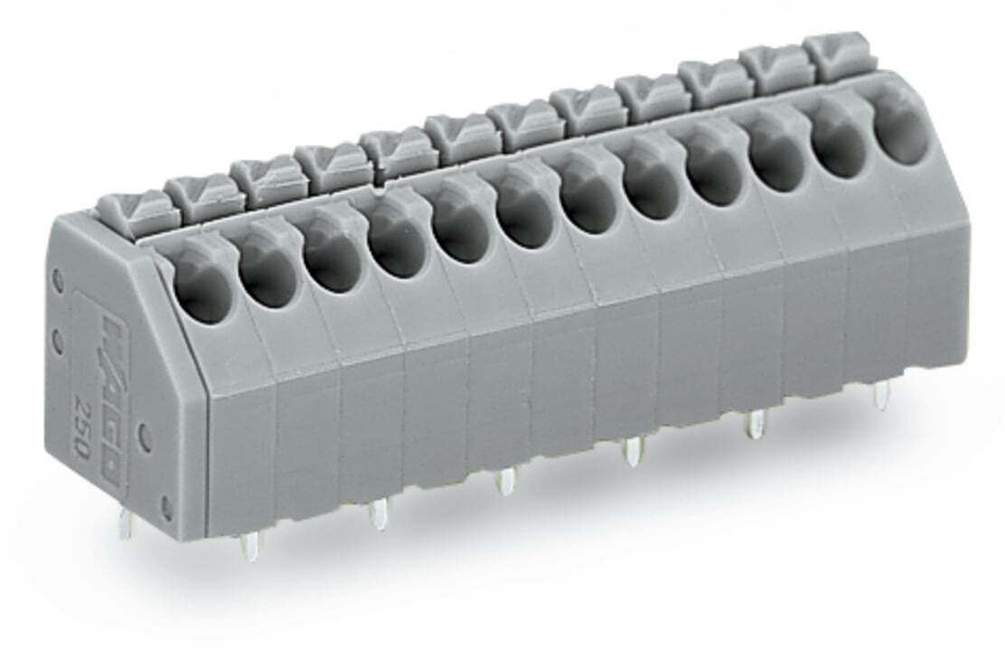 250-208 Push Button PCB Terminal Block, 630 V, 8 A, 24 to 16 AWG Wire, 8 Poles