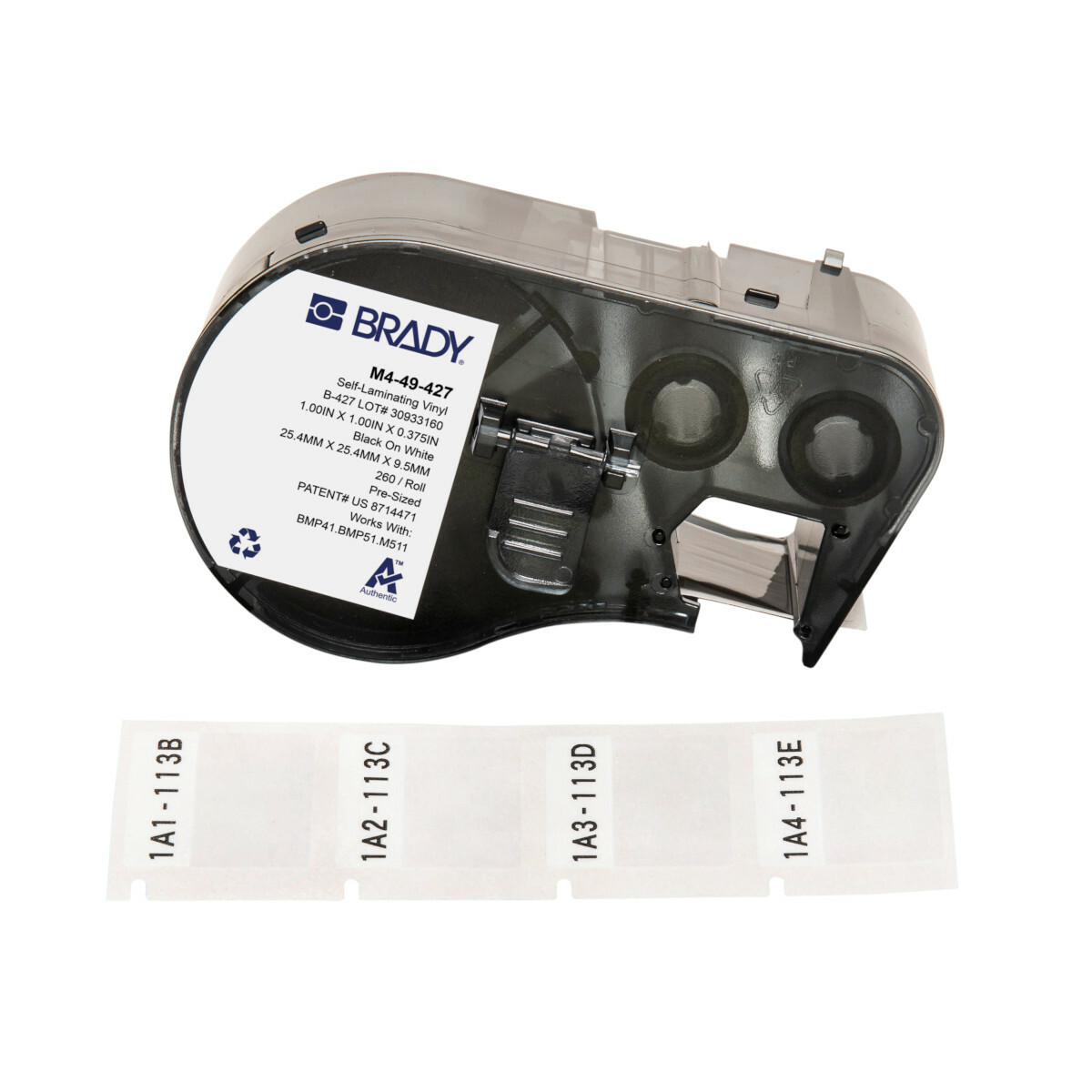 M4-49-427 Self-Laminating Wire and Component Label, 25.4 mm W, Black on White/Clear, B-427 Vinyl