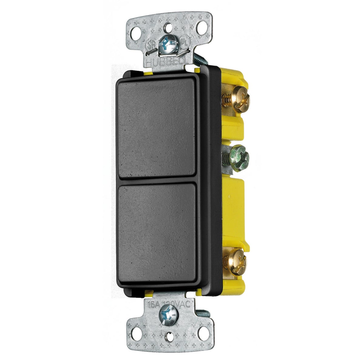 RCD103BK Decorator 2-Position 3-Way Self-Grounding Snap Action Standard Combination Quiet Rocker Switch, 120/277 VAC, 15 A, 4155 W Power Rating, 2-Position Contact
