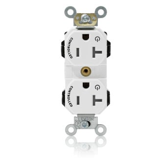M5362-2SW Lev-Lok Duplex Heavy Duty Straight Blade Receptacle, 120 V AC, 20 A, 2 Poles, 3 Wires, White