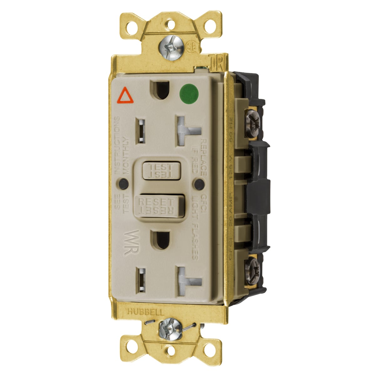 GFTWRST83IIG 1-Phase Decorator Duplex Heavy Duty Standard Straight Blade Self-Test Isolated Ground Tamper/Weather Resistant Screw Mount GFCI Receptacle, 125 V AC, 20 A, 2 Poles, 3 Wires, Ivory