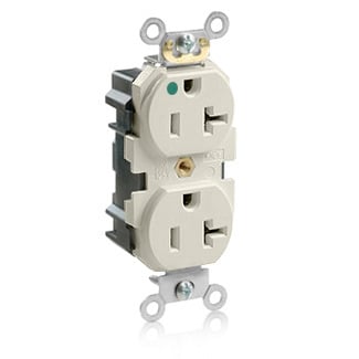 M8300-HT Lev-Lok 1-Phase Duplex Heavy Duty Straight Blade Receptacle, 125 V AC, 20 A, 2 Poles, 3 Wires, Light Almond