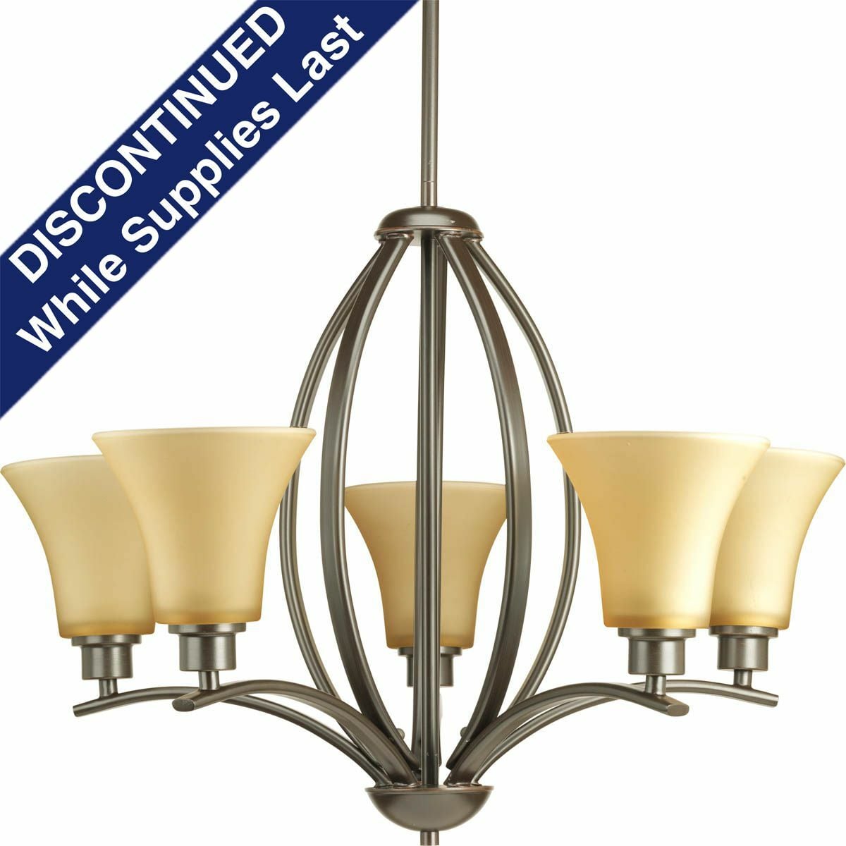 P4490-20 Joy Contemporary/Soft Chandelier, (5) A19 Lamp, 120 VAC, Antique Bronze/Painted Housing