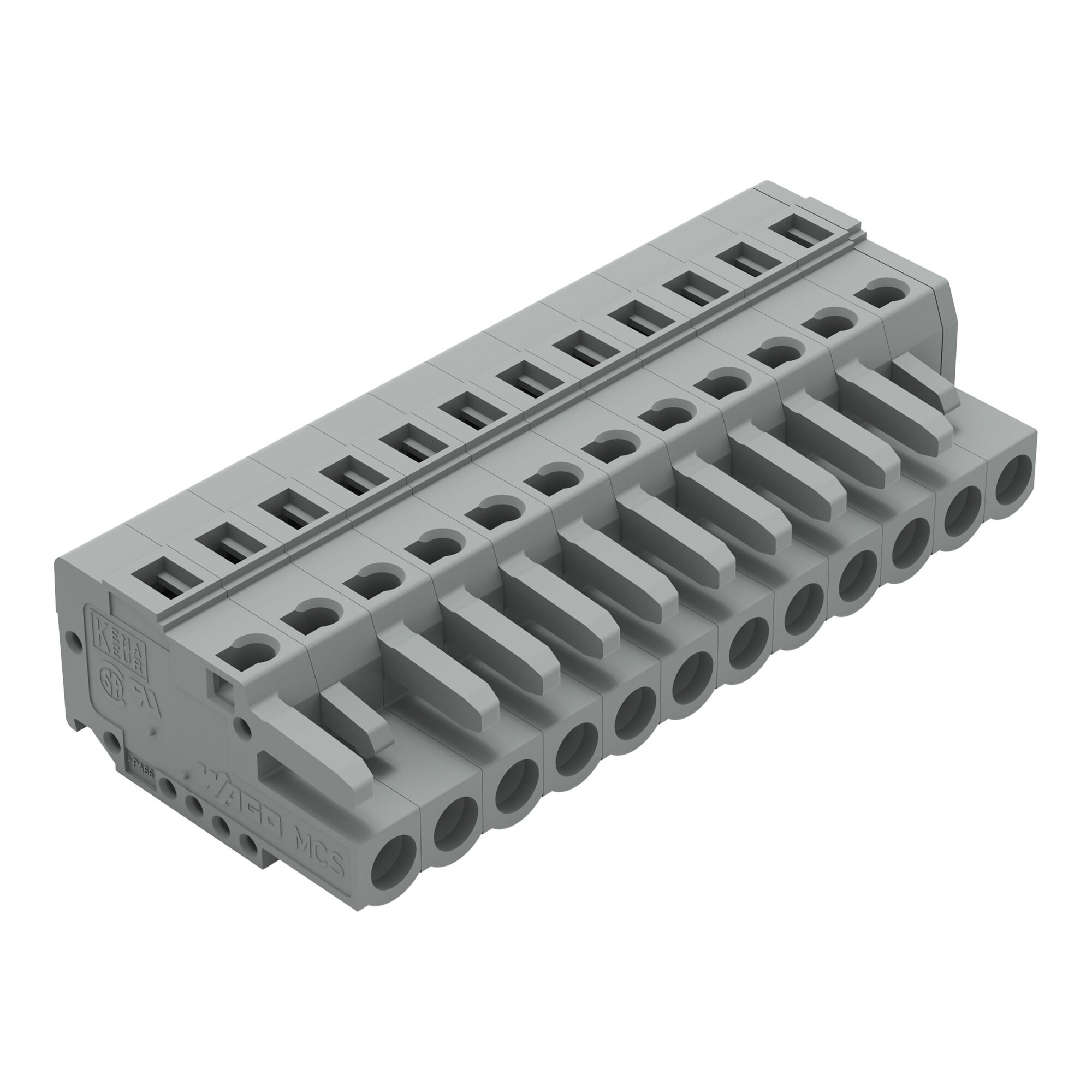 231-112/026-000 231 1-Conductor Female Plug, 320 V, 16 A, 28 to 12 AWG Wire, 12 Poles, DIN Rail Mounting