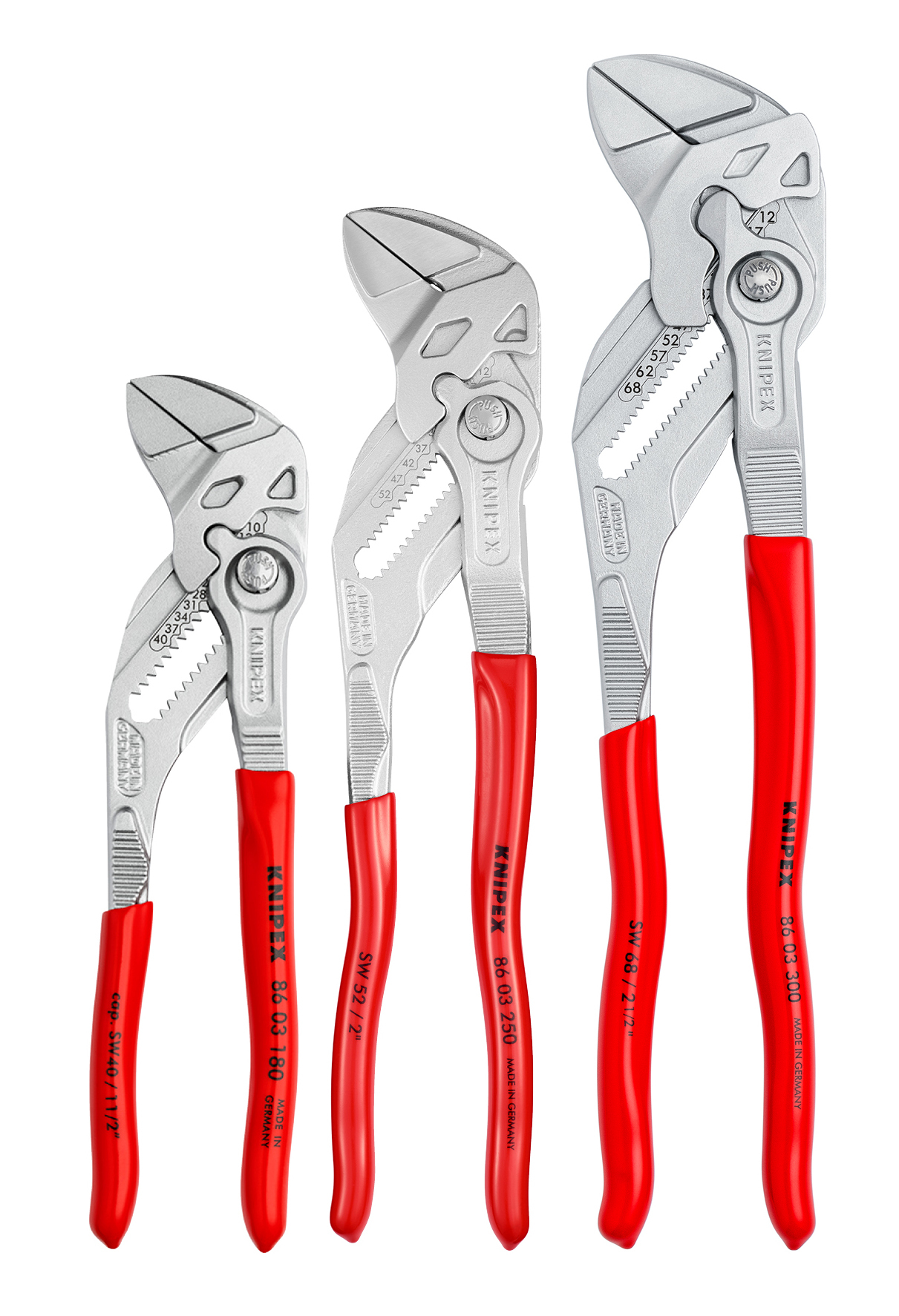 3 Pc Pliers Wrench Set, Plastic coating, Chrome Plated