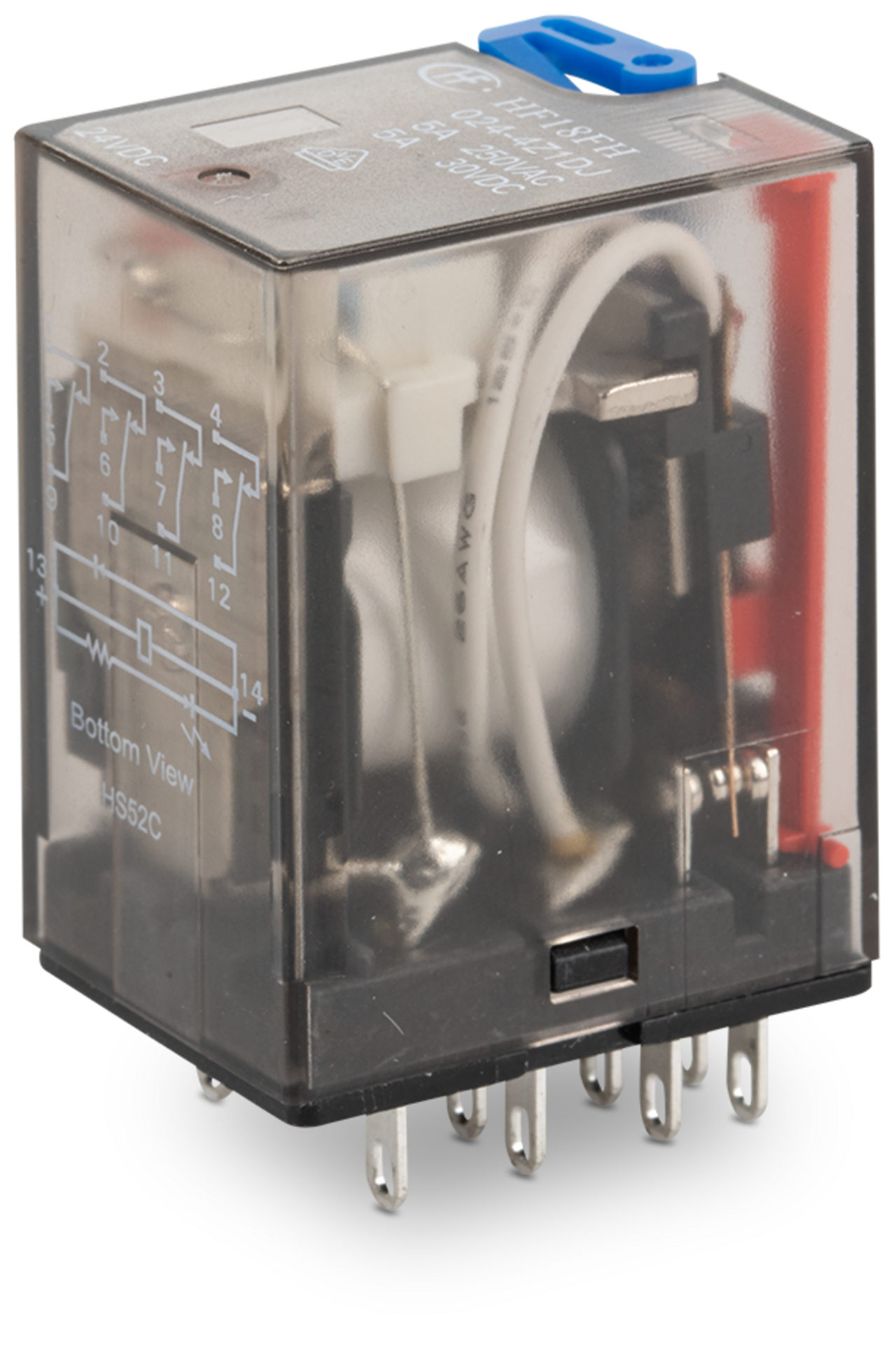Basic relay; Nominal input voltage: 24 VDC; 4 changeover contacts; Limiting continuous current: 5 A; with manual operation; Module width: 22 mm; Module height: 25 mm