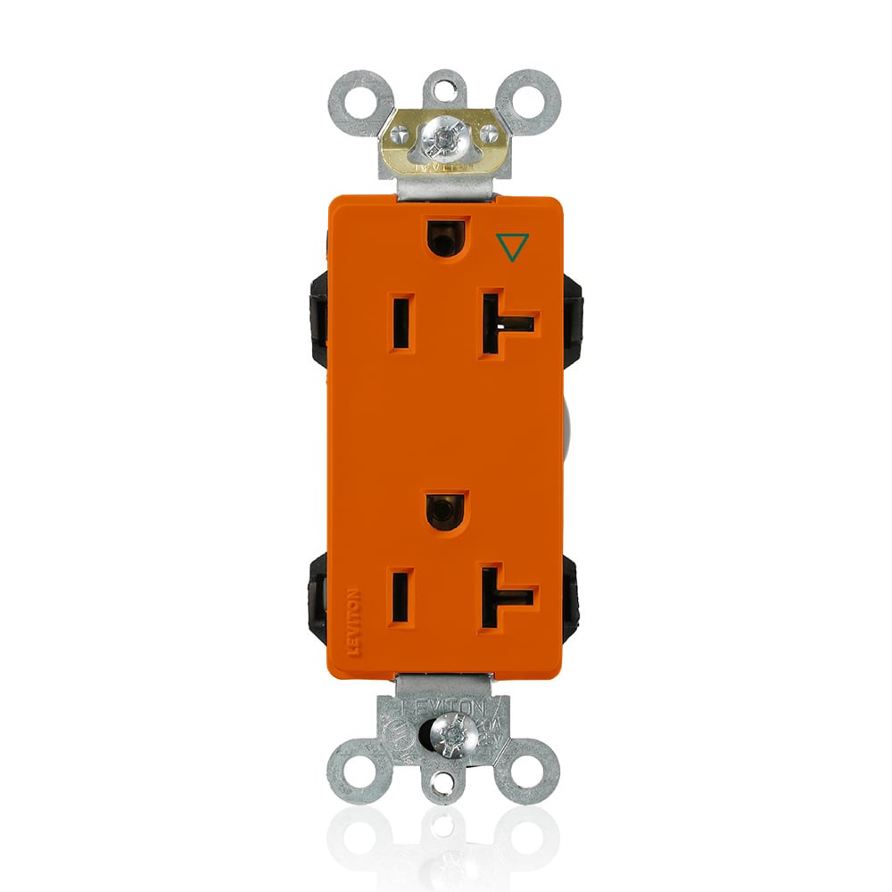M1636-IG Decora Plus Lev-Lok 1-Phase Duplex Heavy Duty Isolated Grounding Straight Blade Receptacle, 125 V AC, 20 A, 2 Poles, 3 Wires, Orange
