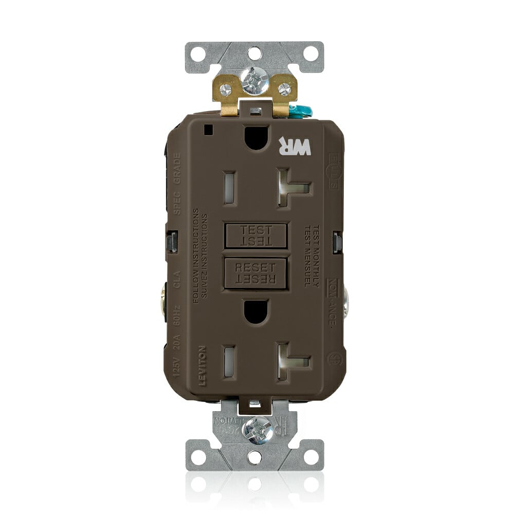 G5362-WT SmartlockPro Duplex Extra Heavy Duty Feed-Through Self-Test Slim Tamper-Resistant Weather-Resistant GFCI Receptacle Outlet With Professional Grade Lockout, 125 V AC, 20 A, 2 Poles, 3 Wires, Light Almond
