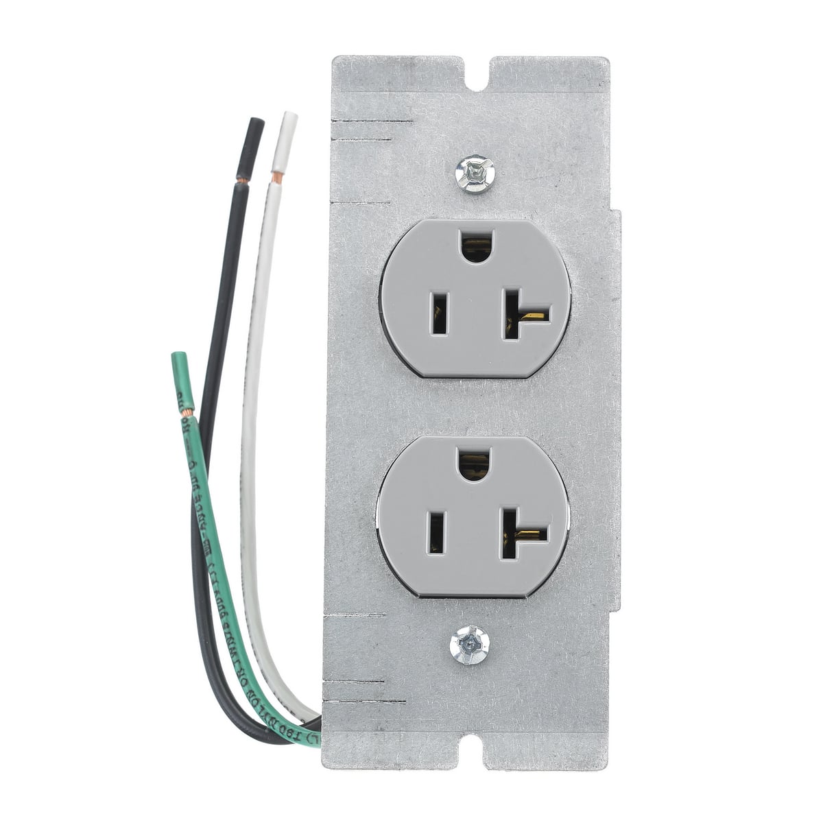 PWFBMPCR20GRY Duplex Pre-Wired Standard Device Plate, 5.01 in L x 2.04 in W, 2/4/6/10 Gangs, Steel Plate/Composite Receptacle