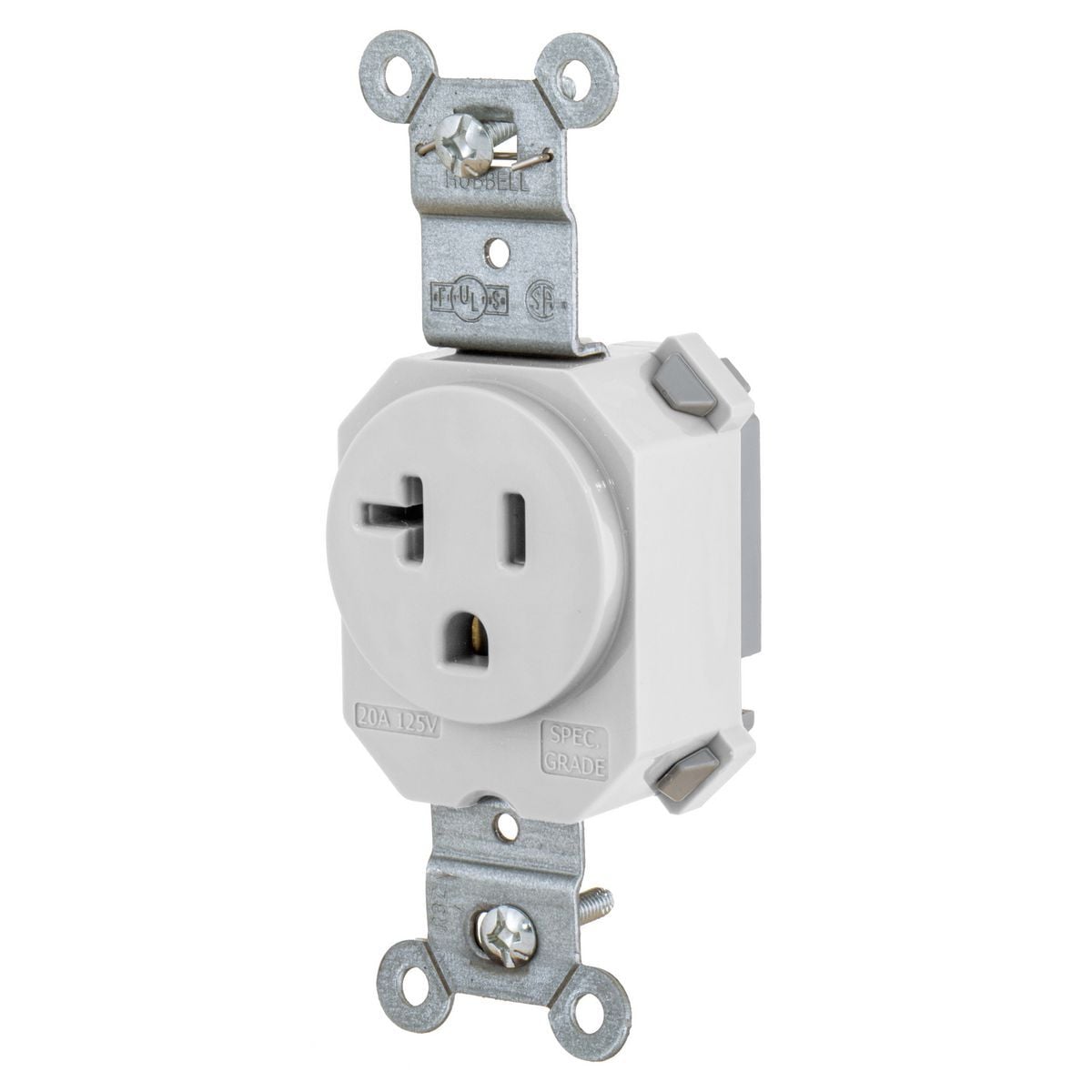 SNAP5361W 1-Phase Extra Heavy Duty Grounded Single Standard Screw Mount Straight Blade Receptacle, 125 V AC, 20 A, 2 Poles, 3 Wires, White