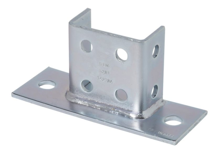 B281FLZN Rectangular U Type Post Base, 2 Channel, Flush to Side Channel Position, 3-1/2 in H Base, For Use With 1-5/8 x 1-5/8 in B22A, B22B and B22C Series Side by Side Channel, Steel