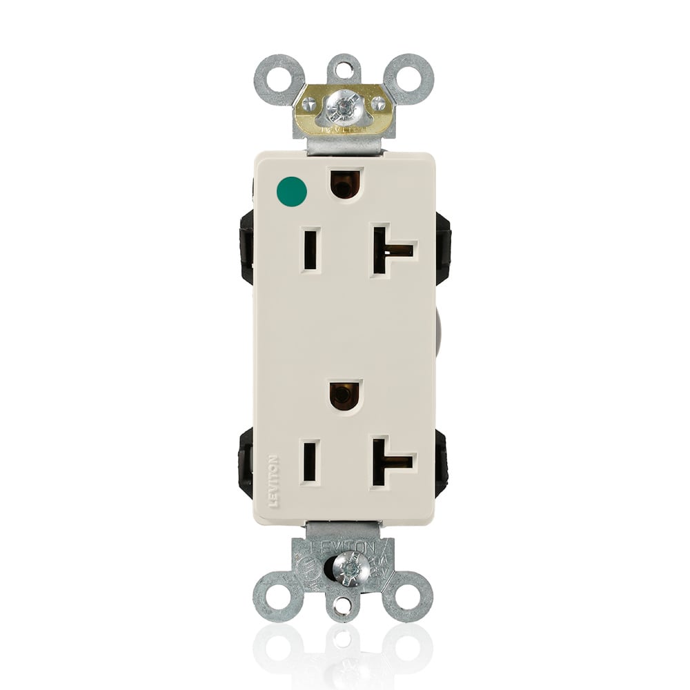 M1636-HGT Decora Plus Lev-Lok 1-Phase Duplex Extra Heavy Duty Self-Grounding Straight Blade Receptacle, 125 V AC, 20 A, 2 Poles, 3 Wires, Light Almond