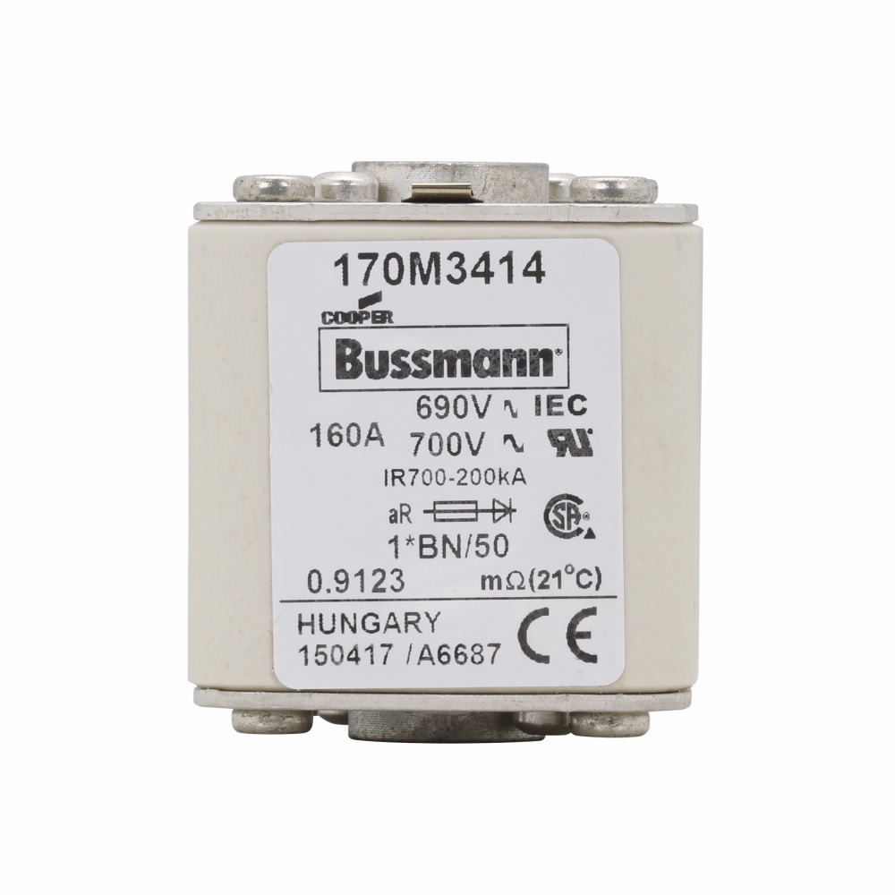 170M3414 Semi-Conductor High Speed Fuse, 160 A, 690 V, 200 kA Interrupt, Class: aR, Square Body