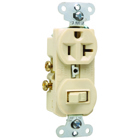 Single Pole, Single Receptacle, CombinationSwitch, 20 amps, 120 volts, Ivory.