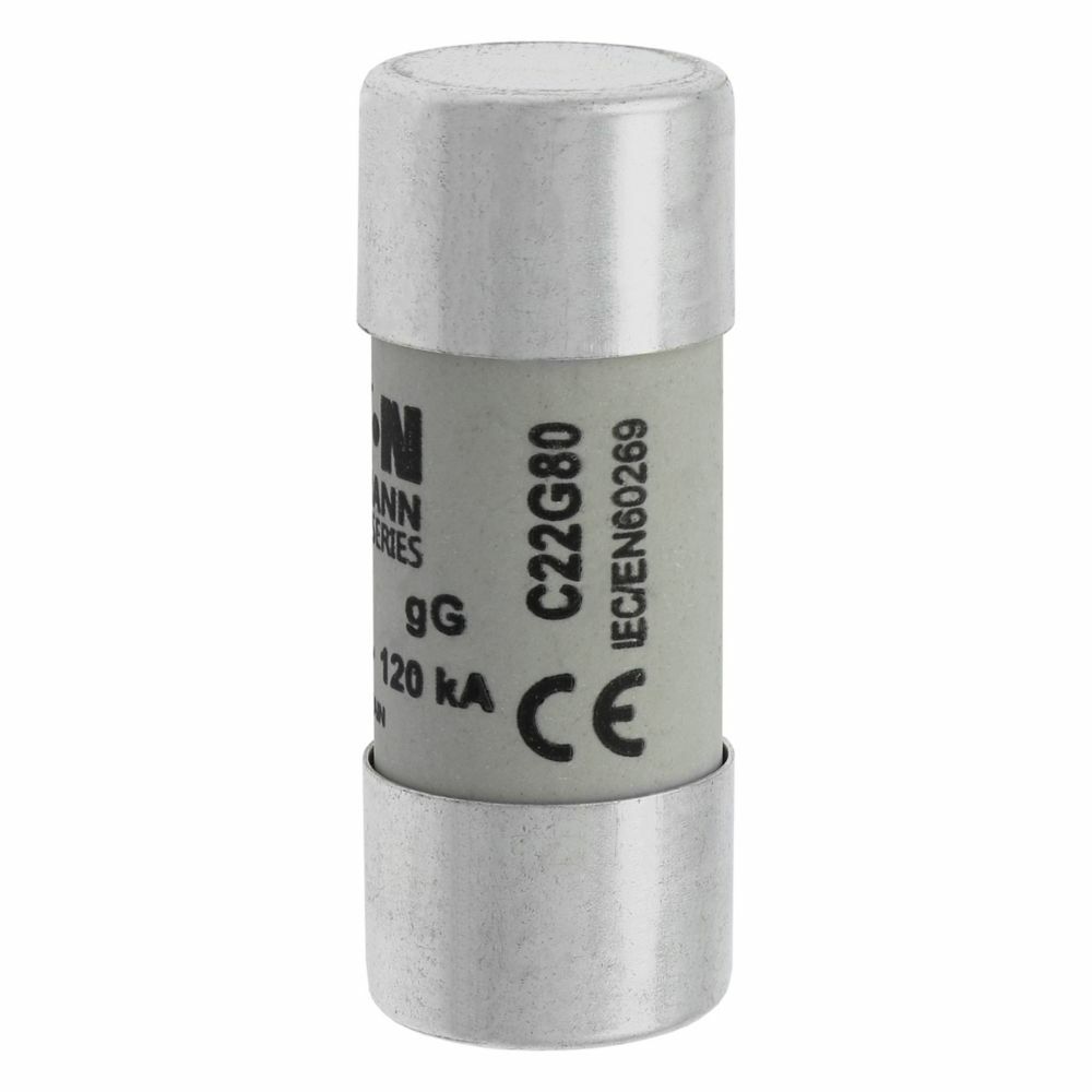 C22G80 Cylindrical Low Voltage Time Delay Fuse, 80 A, 500 V, 125 kA Interrupt, Class: GL/GG/C, Cartridge Body