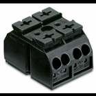 4-conductor chassis-mount terminal strip; 2-pole; without ground contact; 1 snap-in foot per pole; 4 mm²; 4,00 mm²; black
