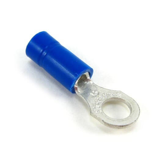 KV14-14R-M Spec-Kon Ring Terminal, 16 to 14 AWG Conductor, 1.094 in L, Brazed Seam/Funnel Entry/Internal Serration Barrel, Copper, Blue