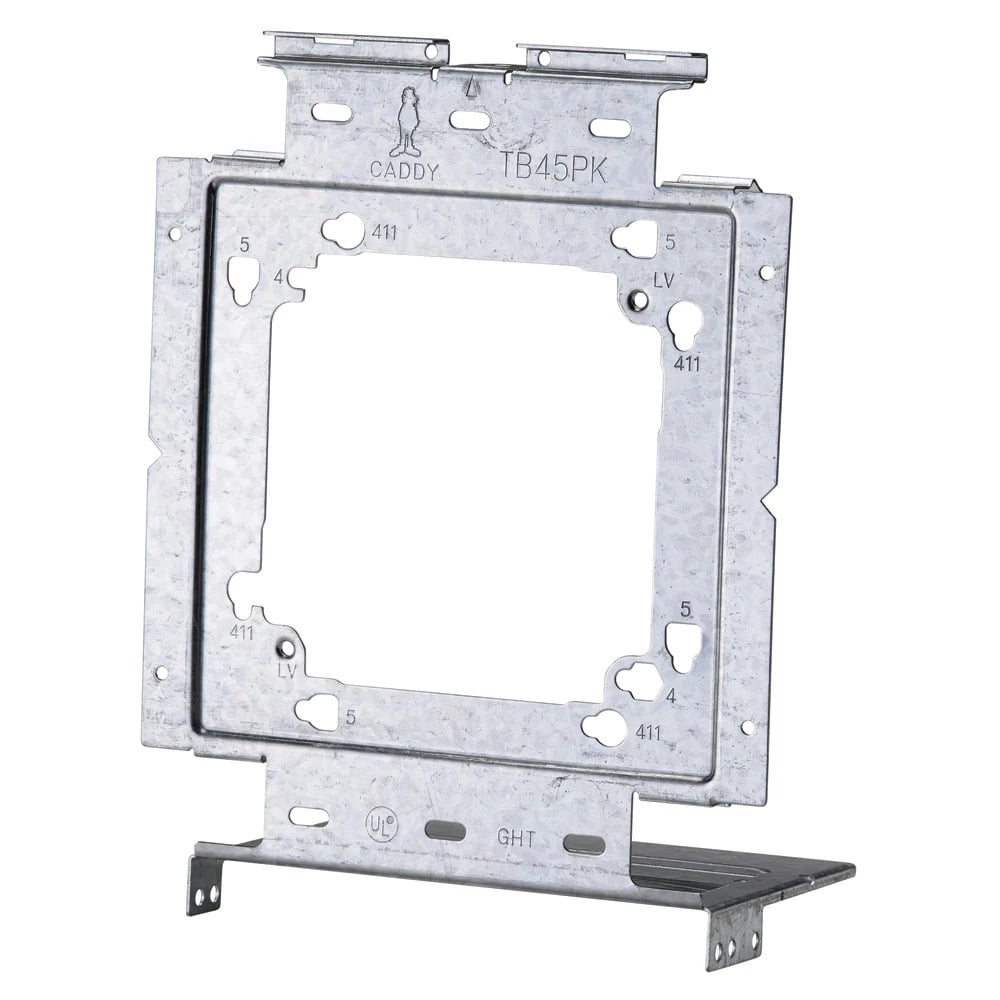 TB45PK Snap-On Box Mounting Plate With Far Side Support, For Use With Heavy Duty Telescoping Bracket and Metal or Wood Stud, 4 in, 4-11/16 in, 5 in Box Size, Steel