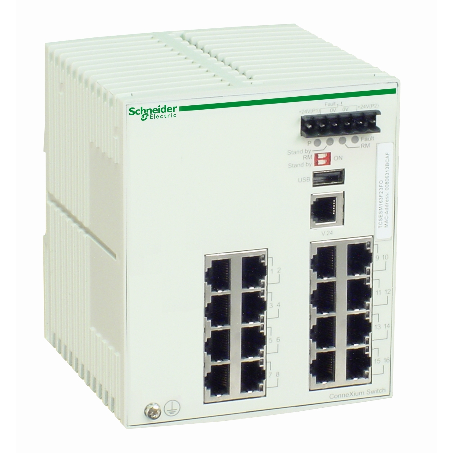 TCSESM163F23F0 ConneXium 16-Port Transparent Ready Ethernet Managed Switch, 10BASE-T/100BASE-TX Port, Ethernet TCP/IP Protocol
