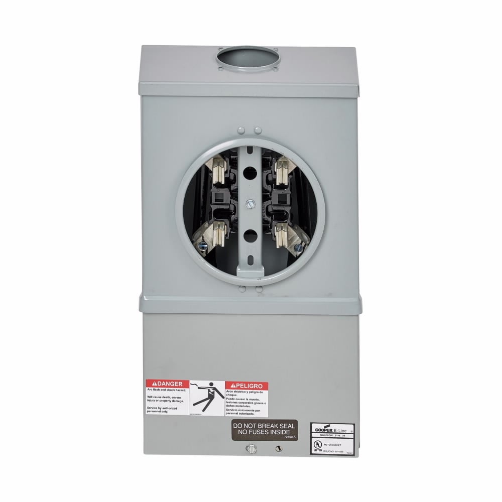 U264 Single Meter Socket, AW Hub Top Provision, 200 Amp, Both, 4 Jaw, Ringed, 3 Steel, ANSI 61 Paint, Side, 1 Pole, 3 Wire, #6-250MCM Line Lug Size, #6-250MCM Load Lug Size, Manual Circuit Closing