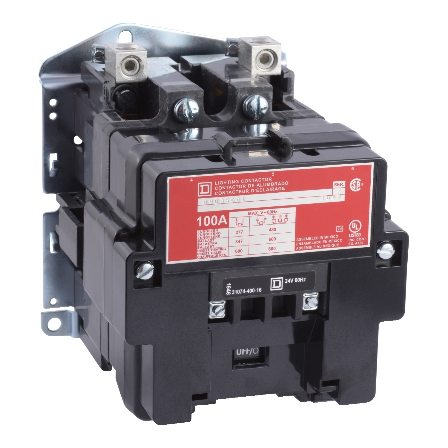 lighting contactor, electrically held, 100 A, 4 pole, open, 240/220V 60/50Hz