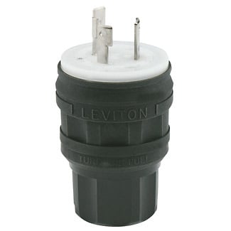 28W47-B 1-Phase Grounding Watertight Cable Mount Locking Plug, 125 V AC, 30 A, 2 Poles, 3 Wires, Black