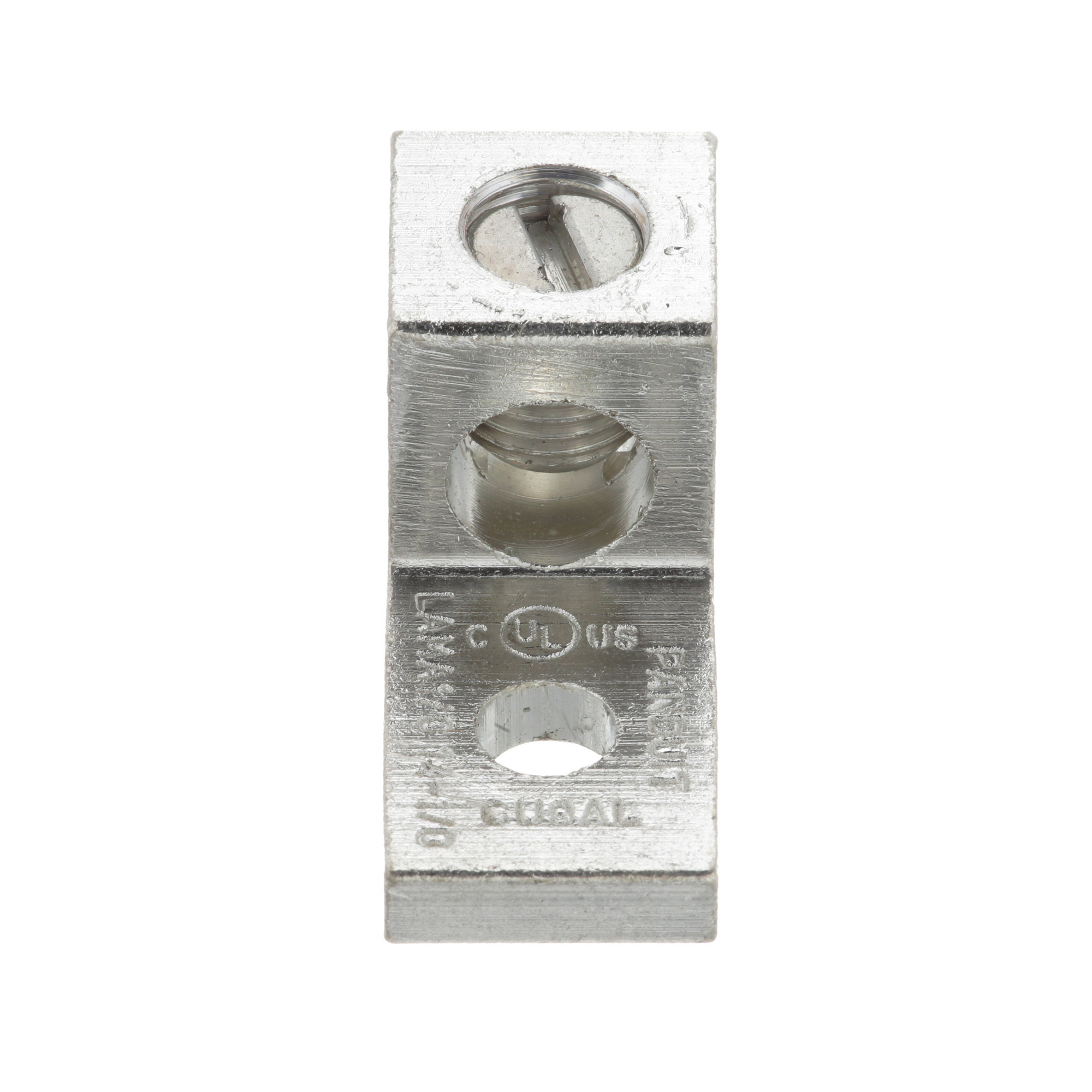 LAMA1/0-14-QY 1- Barrel Mechanical Lug, 14 to 1/0 AWG Aluminum/Stranded Copper Conductor, 1/4 in Stud, 1 Bolt Hole, Aluminum