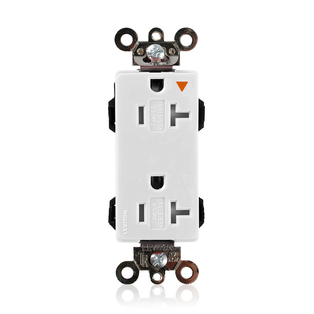 MT163-IGW Decora Plus Lev-Lok 1-Phase Duplex Heavy Duty Isolated Self-Grounding Tamper Resistant Straight Blade Receptacle, 125 VAC, 20 A, 2 Poles, 3 Wires, White
