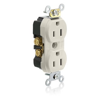 TBR15-T 1-Phase Duplex Tamper Resistant Straight Blade Receptacle, 125 V AC, 15 A, 2 Poles, 3 Wires, Light Almond