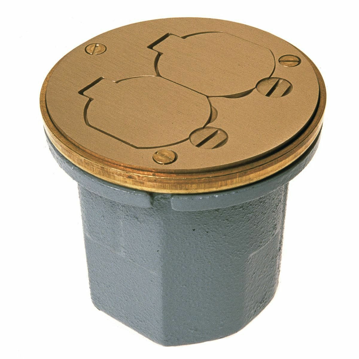 6224 Duplex Non-Adjustable Watertight Floor Box, Cast Iron, 18.5 cu-in Capacity, 2 Outlets, 2 Knockouts, 4-1/4 in H x 4-5/8 in W x 3-3/4 in D