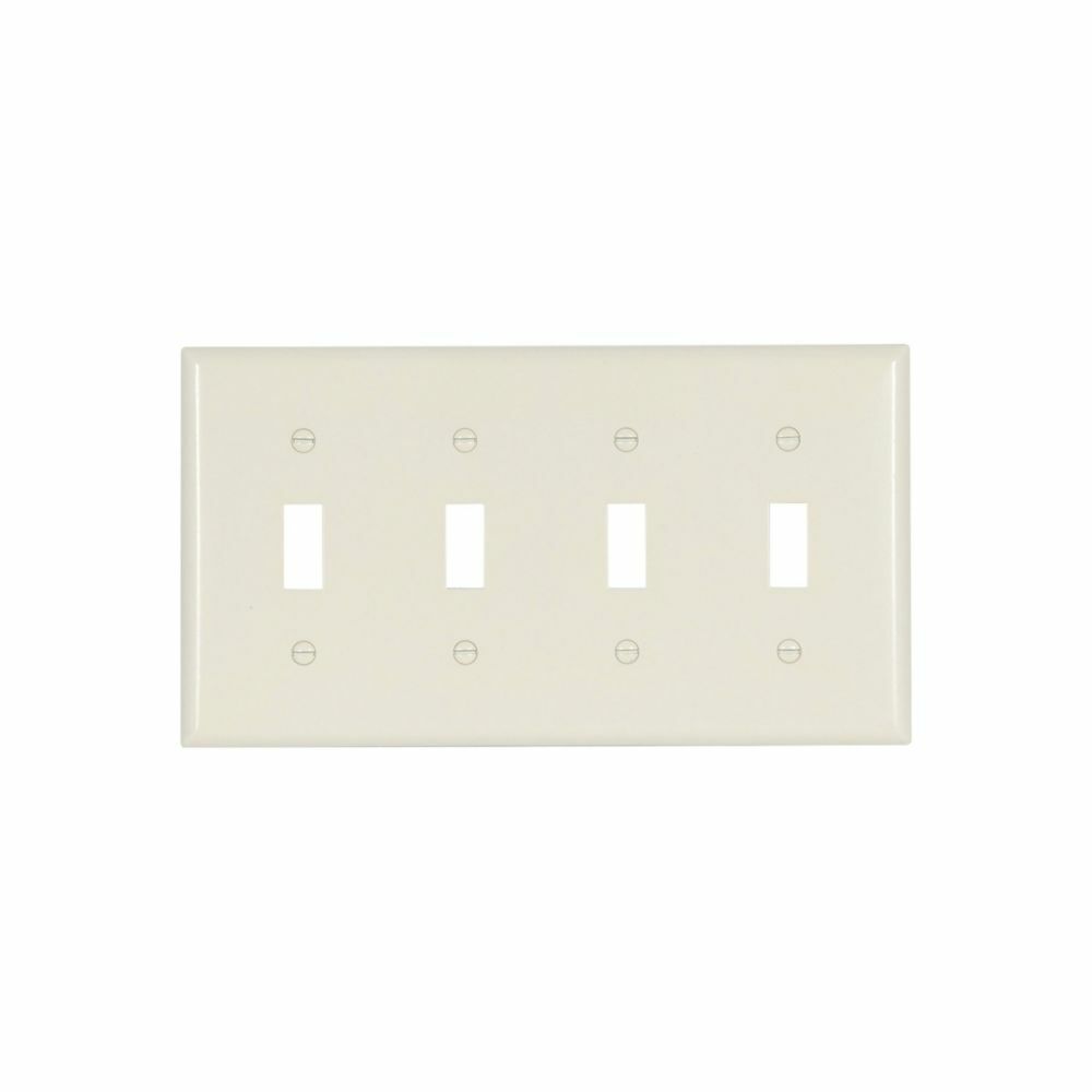 Eaton Toggle wallplate, Lt. Almond, Toggle Cutout, Thermoset, Four- gang, Standard, ED Box