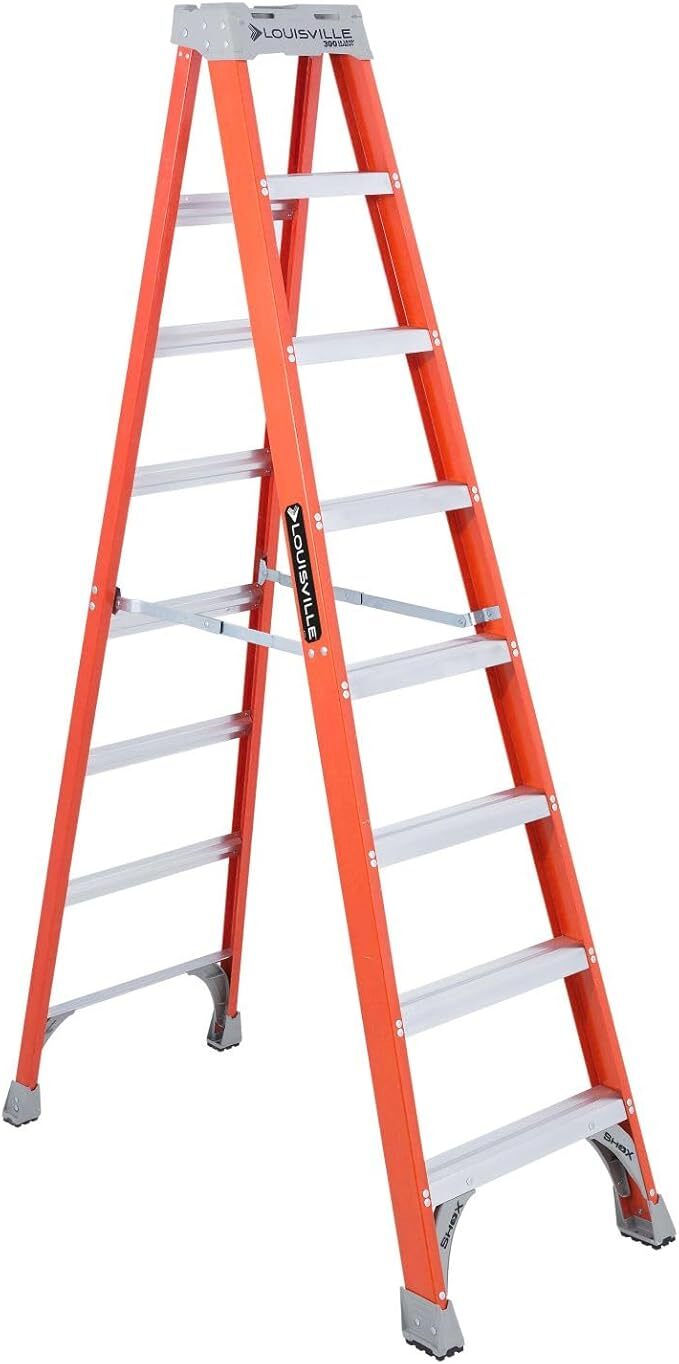 FS1508 Standard Step Ladder, 8 ft Ladder, 300 lb Load, IA, Fiberglass, 7 Steps