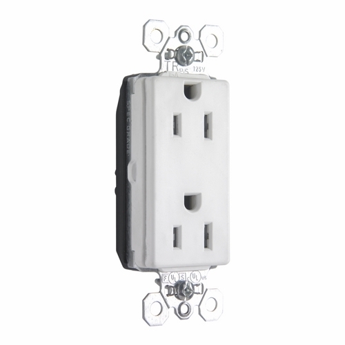 PTTR26262W PlugTail 15 Amp 125V Spec-Grade Decorator Duplex Receptacle, White