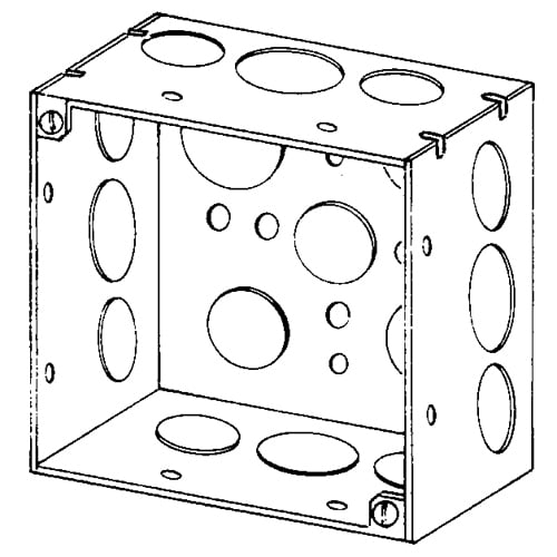 4SD-SPL Square Box, Steel, 30.3 cu-in Capacity, (16) Outlets, (17) Knockouts, 4 in H x 4 in W x 2-1/8 in D