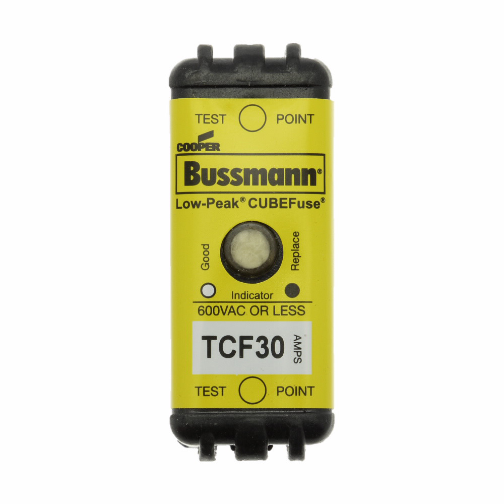 TCF30 CUBEFuse Indicating Non-Rejection Time Delay Fuse, 30 A, 600 V AC/300 V DC, 100/300 kA Interrupt, Class: CF, Square Blade Body