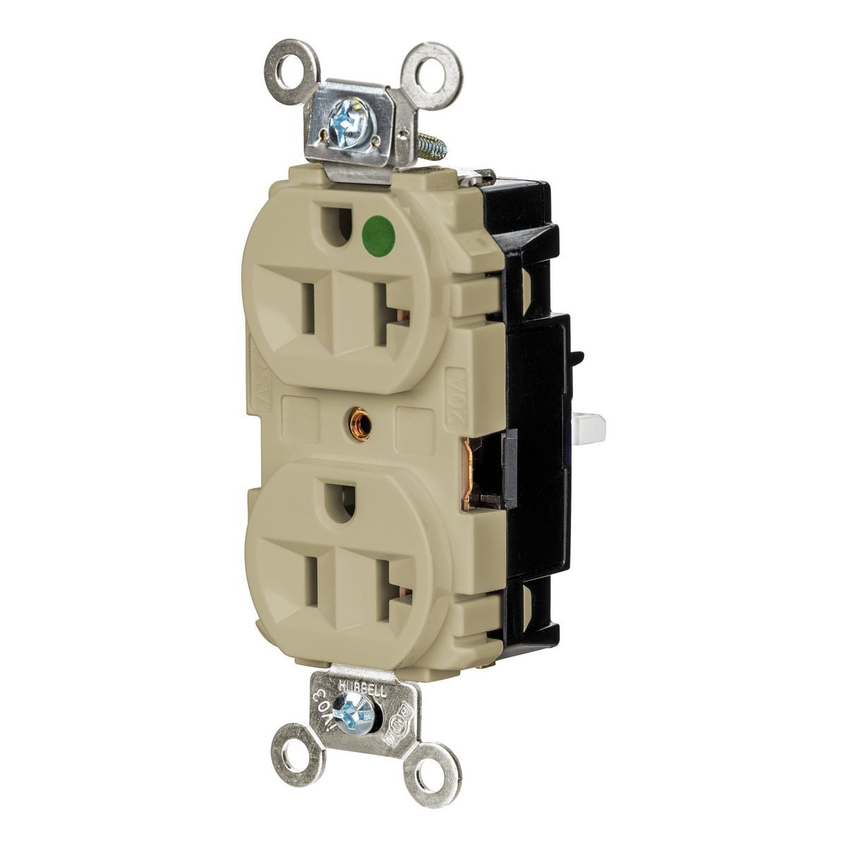 HBL8300STI EdgeConnect Straight Blade Receptacle, 125 V, 20 A, 2 Poles, 3 Wires, Ivory