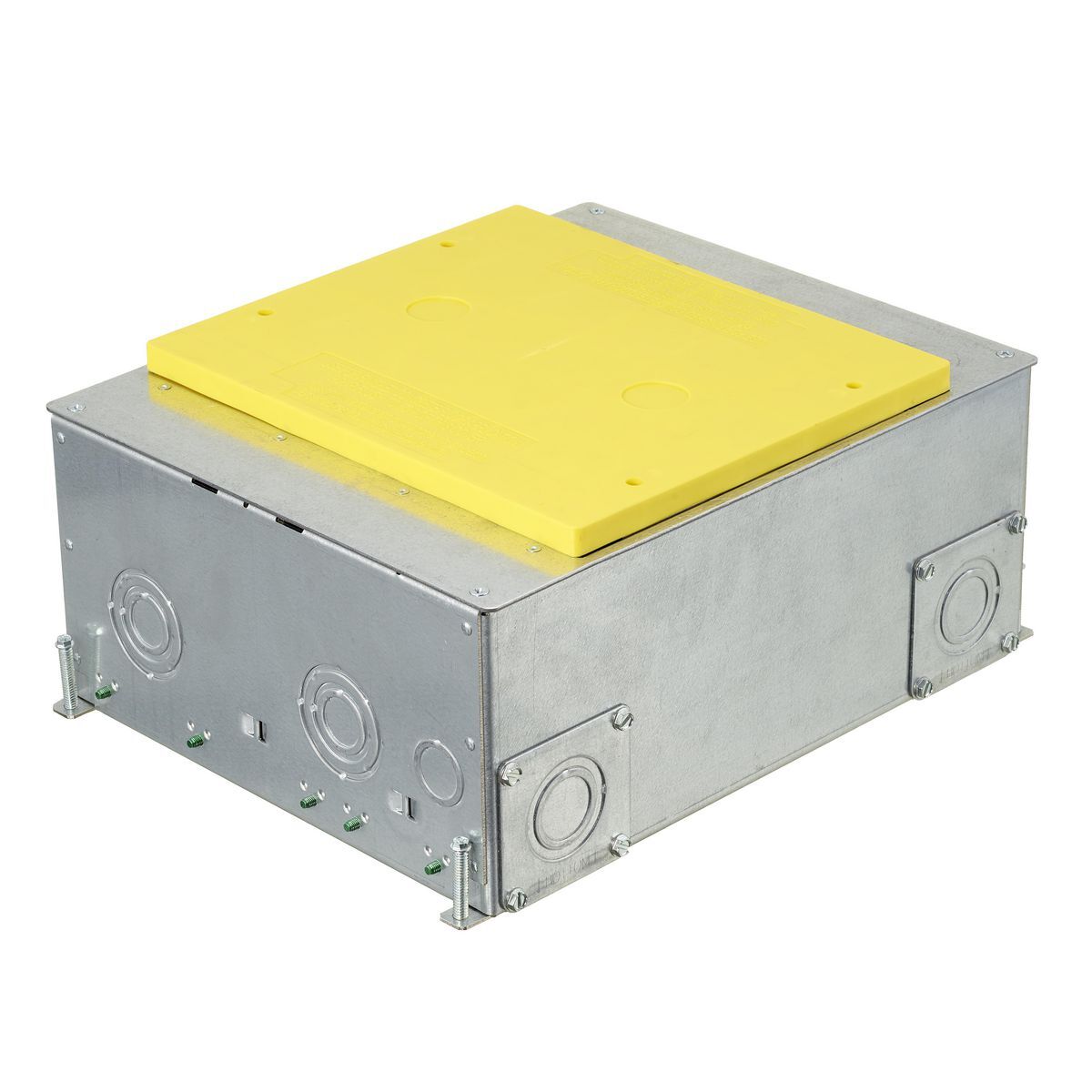 CFB10G55E SystemOne ETERNAL Recessed Floor Box, Stamped Steel, 35, 69.5, 99 cu-in Capacity, 8/10 Gangs, (14) Knockouts, 5.59 in H x 11.09 in W x 14.14 in L