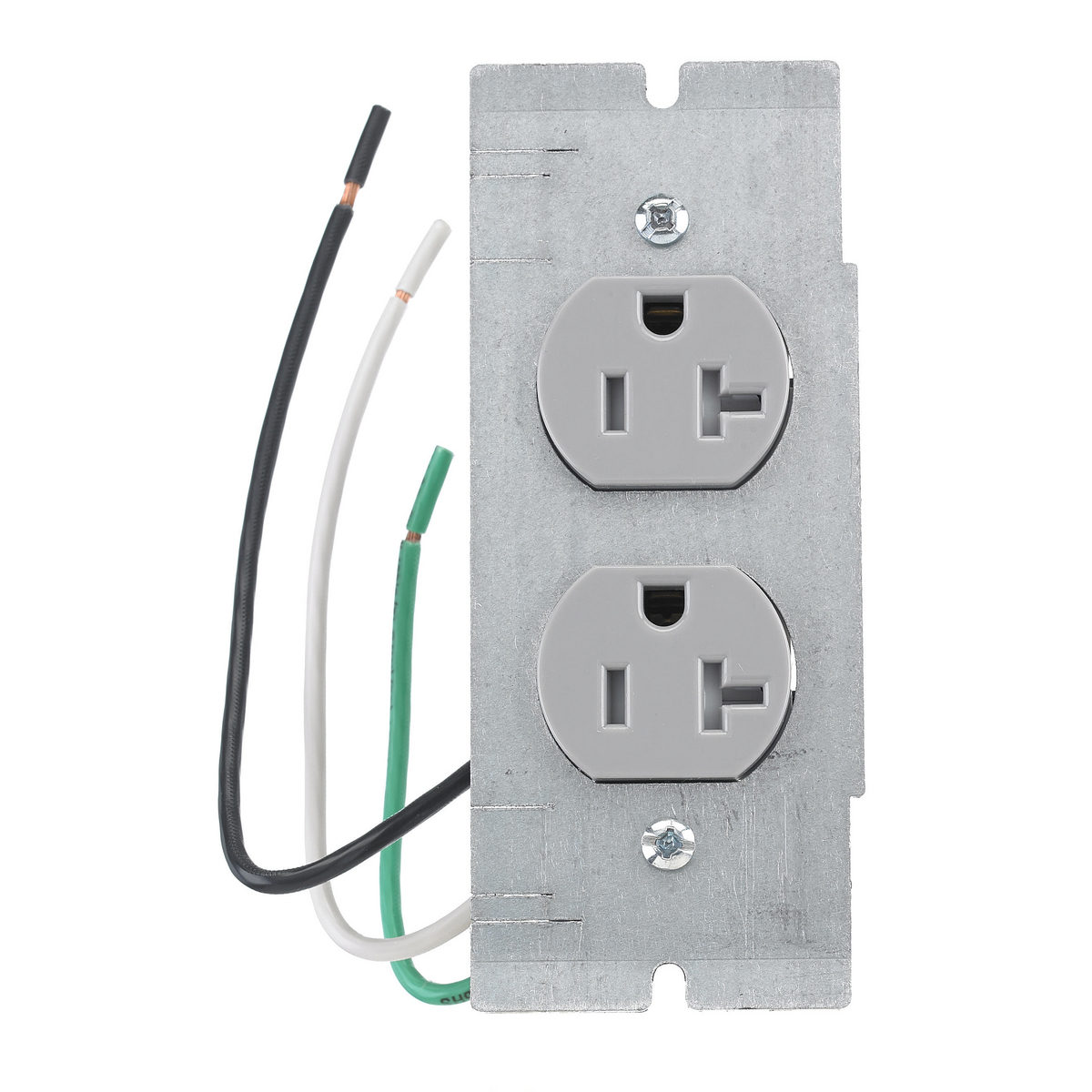 PWFBMPCR20GRYTR Duplex Standard Sized Tamper-Resistant Pre-Wired Device Plate, 5.01 in L x 2.04 in W, 2/4/6/10 Gangs, Steel Plate/Composite Receptacle