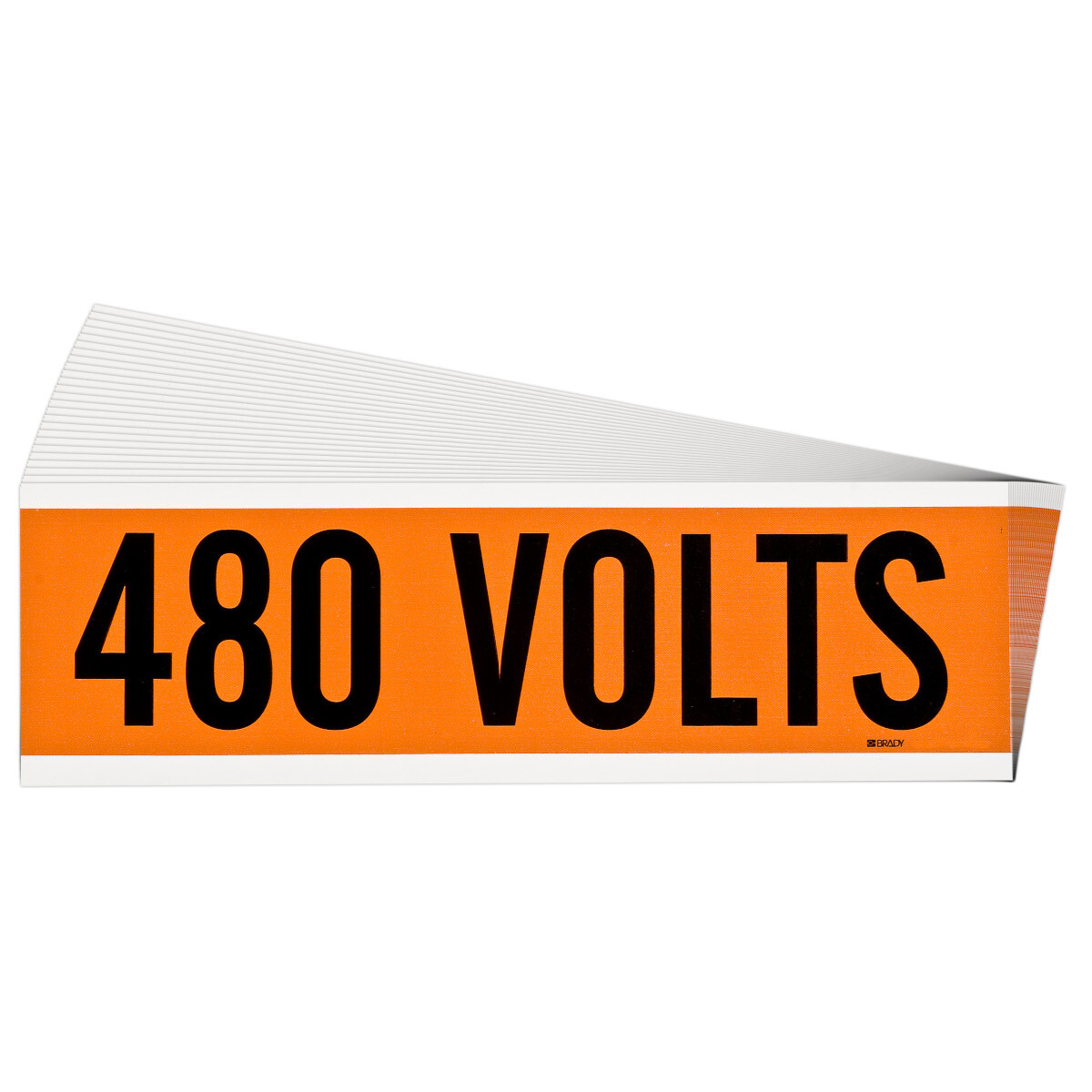 152328 CleanLift Repositionable Rectangle Self-Adhesive Style A Conduit and Voltage Label, 9 in W, 480 VOLTS Legend, Black Legend, Orange Background, B-498 Vinyl Cloth