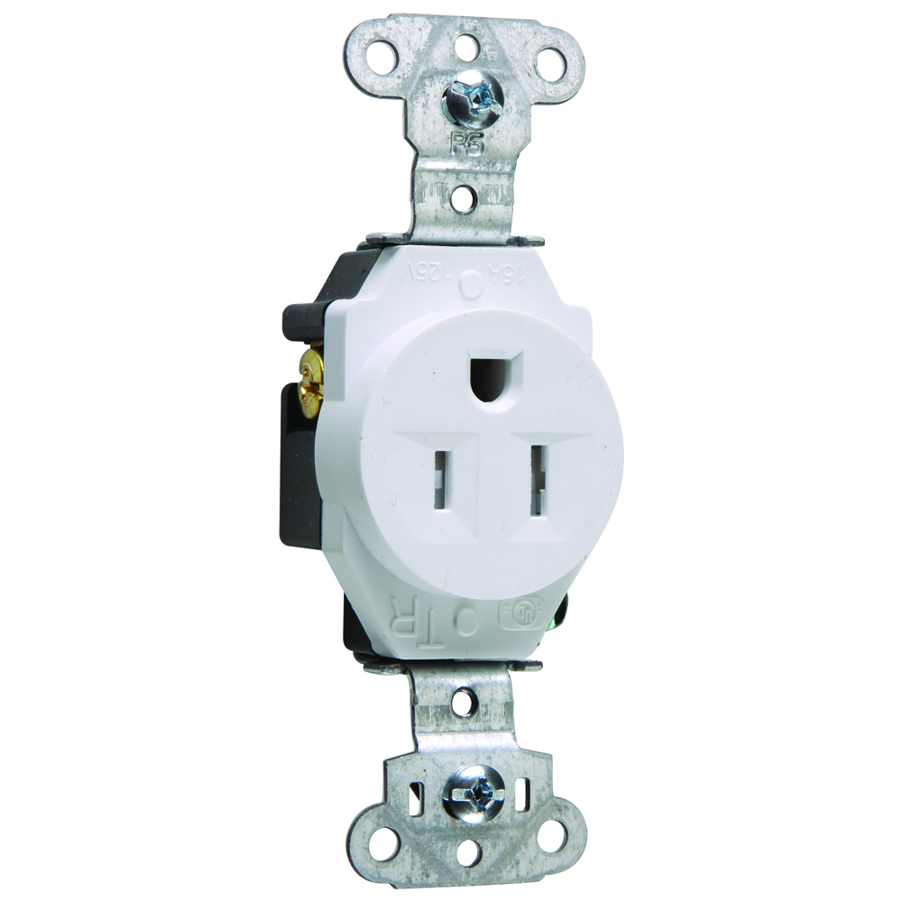TR5251W 15 Amp 125V Construction Spec-Grade Single Receptacle, Back and Side Wire, White