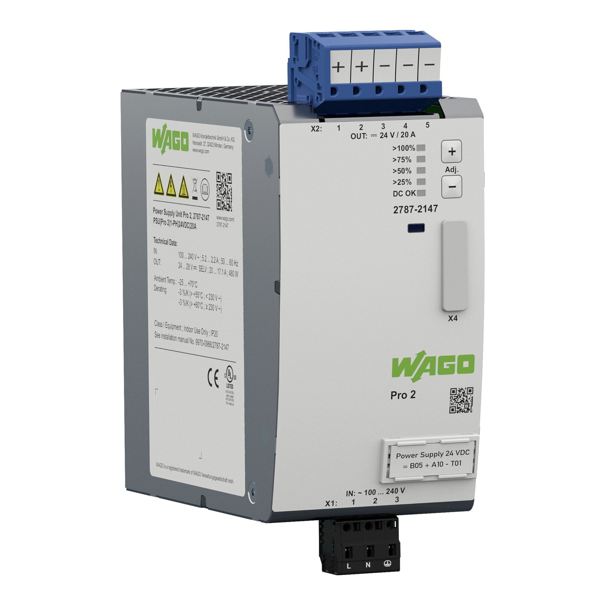 2787-2147 Pro 2 Power Supply, 20 Amp, 24 VDC, 1 Phase