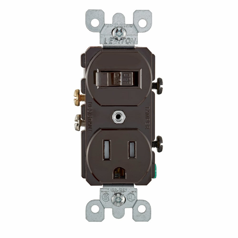 T5225 Duplex Style Tamper-Resistant Combination Switch and Receptacle, 15 A, 120/125 V AC, 1 Poles, 2 Wires, 14 to 12 AWG Wire