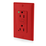 7599-HGR SmartlockPro GFCI Duplex Receptacle, 125 VAC, 15 A, 2 Poles, 3 Wires, Red