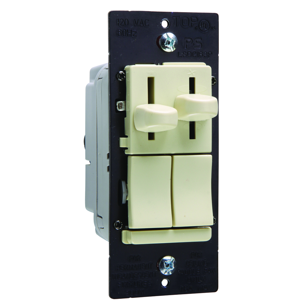 LSDC163PIV Wattstopper 3-Way Dimmer Fan Speed Control Switch With Wired Leads, 120 V AC, 1.6 A, 3-Speed Operational Mode, Thermoplastic, Ivory