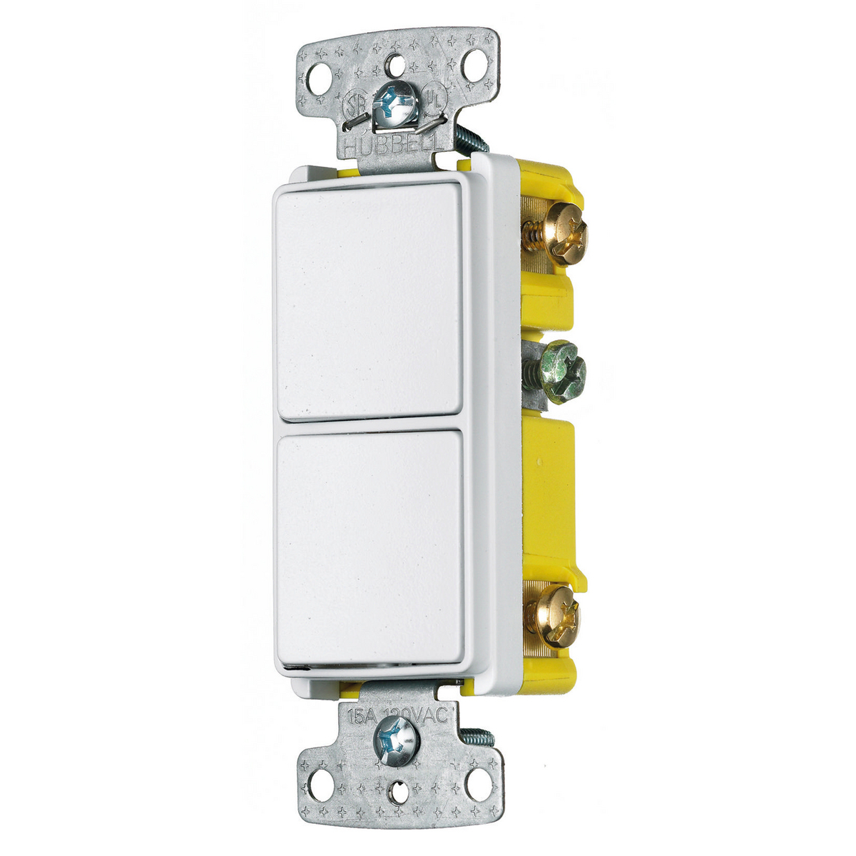 RCD103W Decorator 3-Way 2-Position Standard Combination Switch, 120/277 V AC, 15 A, 4155 W Power Rating, 2-Position Contact