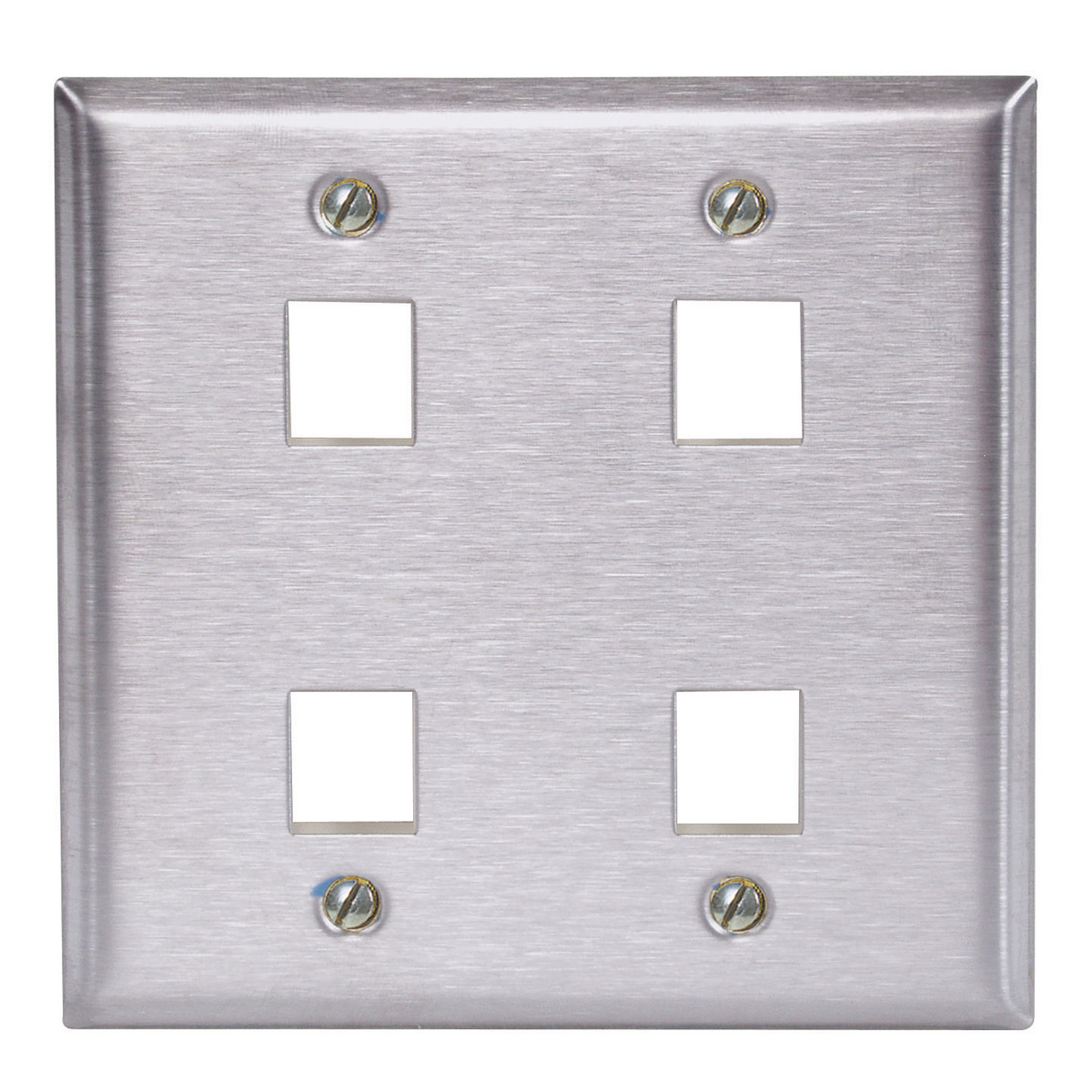 SSF204 Rear Load Standard Stamped Keystone Faceplate, 2 Gangs, 4 Ports, Audio/Video/Data/Fiber Module, Fastened Mount, 430 Stainless Steel