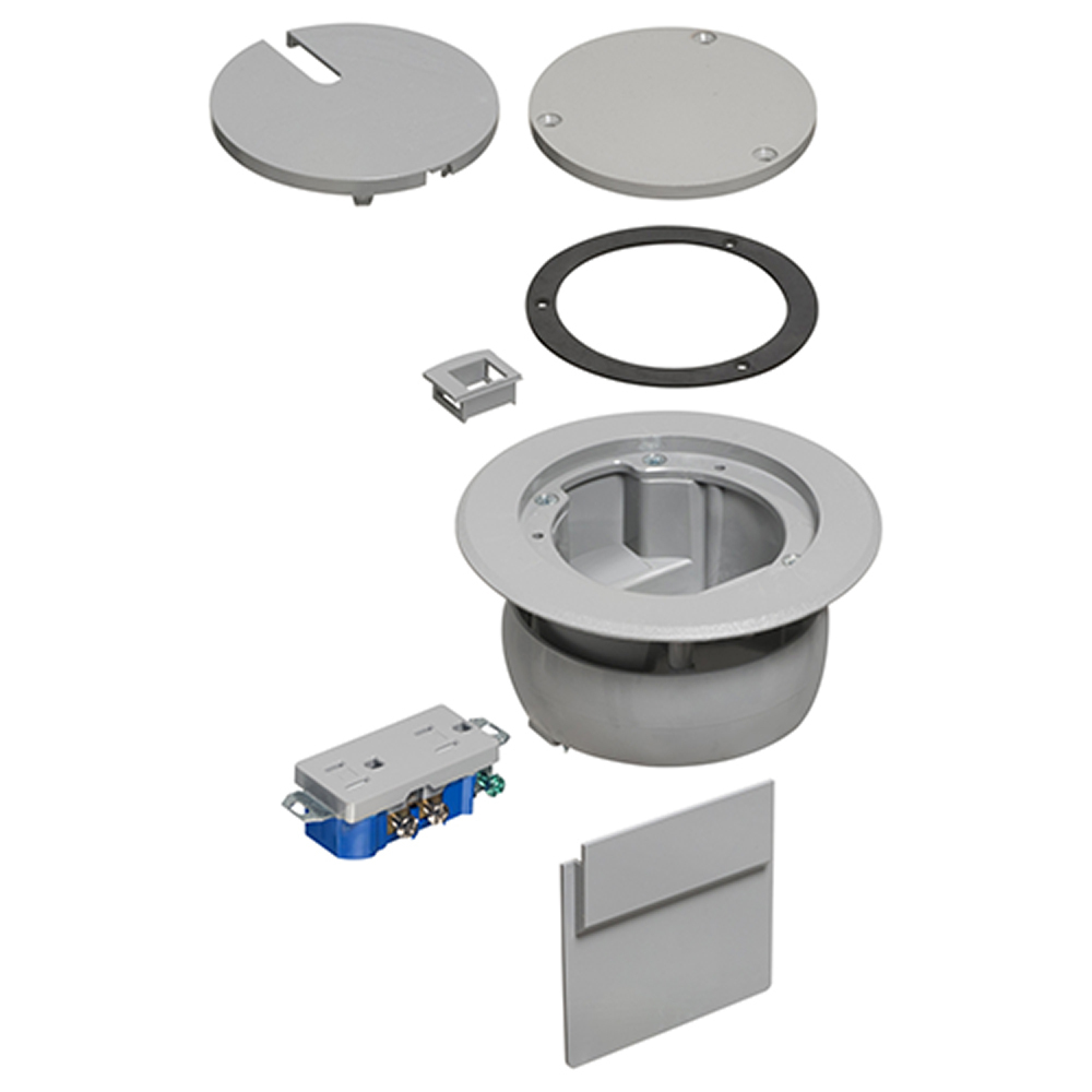 FLBC4560DGY InBox Non-Metallic Recessed Floor Box Cover Kit, 5.7 in Dia, Plastic