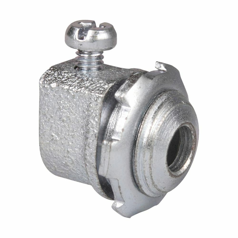 702V Quick-Lok Non-Insulated Setscrew Pro Conduit Connector, 3/8 in Trade, For Use With Armored, Coaxial Cable, Flexible Metallic Conduits, Malleable Iron, Zinc Plated